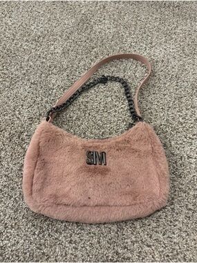 Steve Madden Plush Shoulder Bag in Mauve Pink with Chain Strap